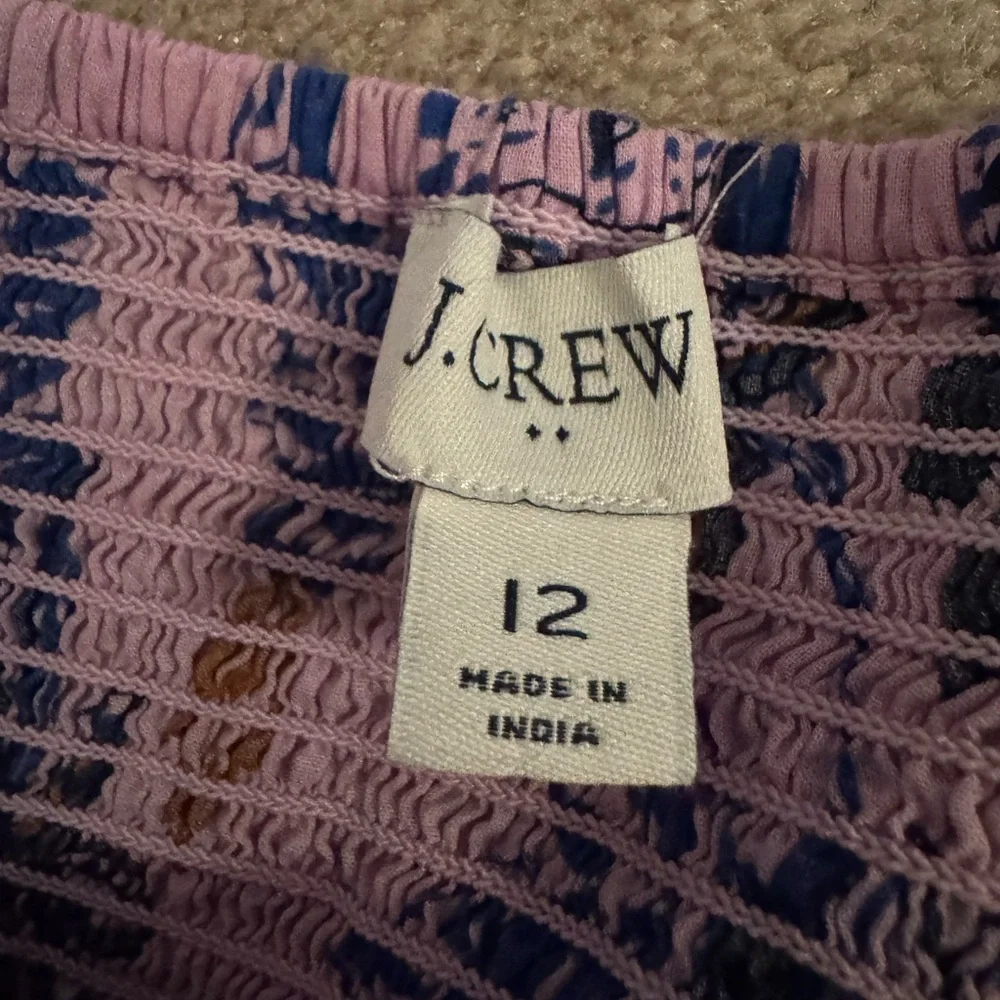 J Crew Square Neck Tiered Floral Pink and Blue Dress